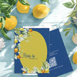 La Dolce Vita Citrus Blue Gold QR Code Wedding 出欠カード