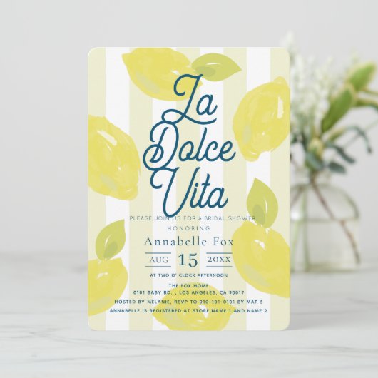 La Dolce Vita Hand-Painted Lemon Bridal Shower 招待状 (スタンド正面)