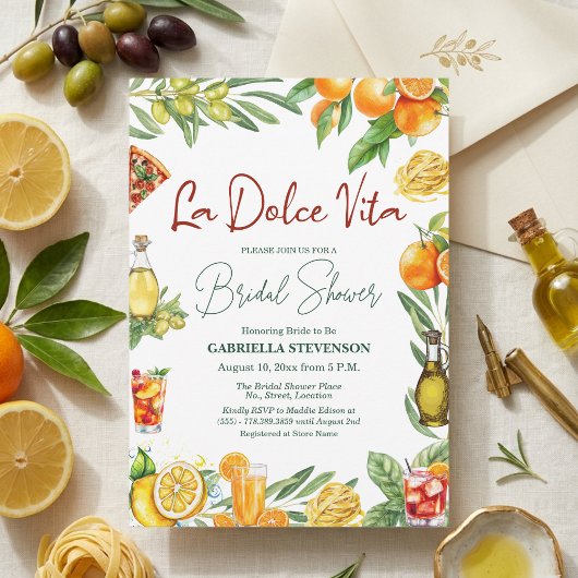 La Dolce Vita Italian Cocktail Bridal Shower 招待状