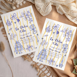 La Dolce Vita Italian Lemon Blue Bridal Shower  招待状