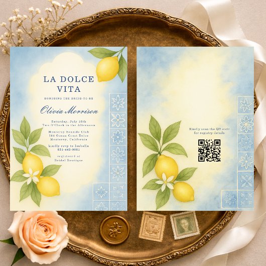 La Dolce Vita Italian QR Code Bridal Shower 招待状