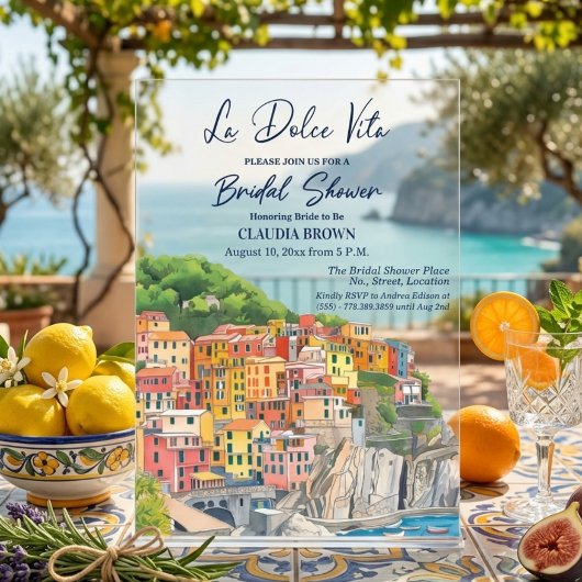 La Dolce Vita Italian Riviera Bridal Shower アクリル招待状