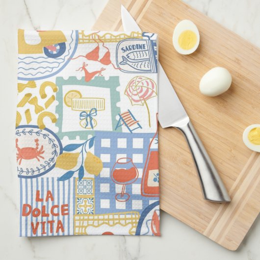 La Dolce Vita Italian Summer Lemon Mediterranean  キッチンタオル (四つ折り)