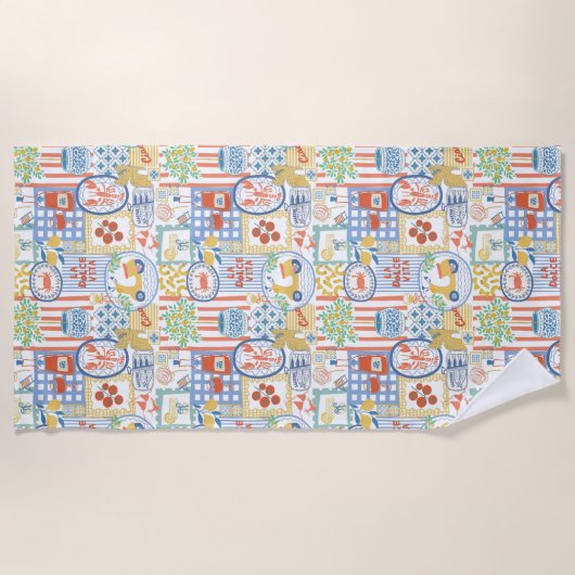 La Dolce Vita Italian Summer Lemon Mediterranean  ビーチタオル (正面)