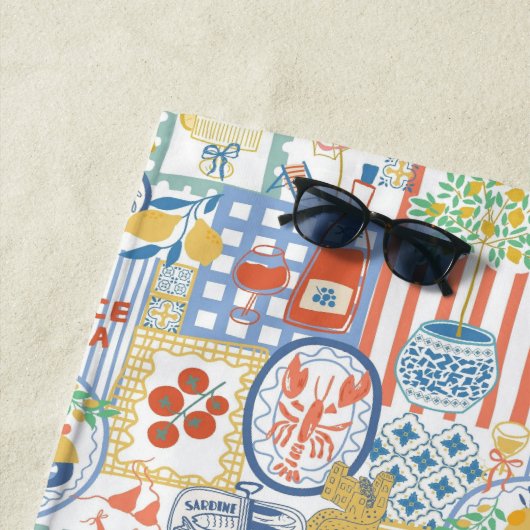 La Dolce Vita Italian Summer Lemon Mediterranean  ビーチタオル (インサイチュ)