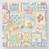 La Dolce Vita Italian Summer Lemons Mediterranean ストーンコースター (正面)