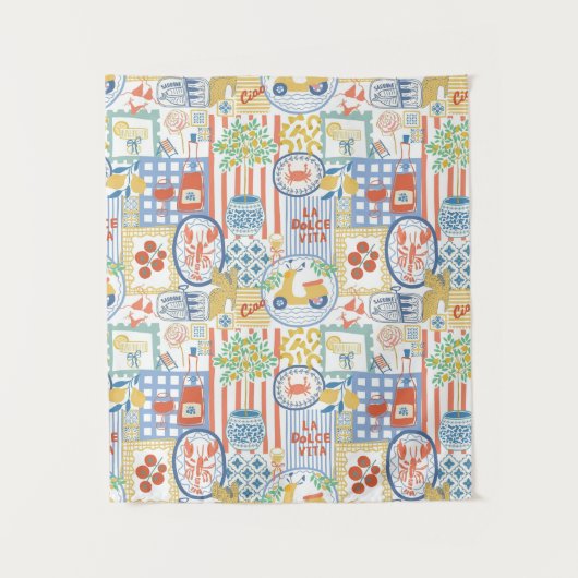 La Dolce Vita Italian Summer Lemons Mediterranean  タペストリー (正面)