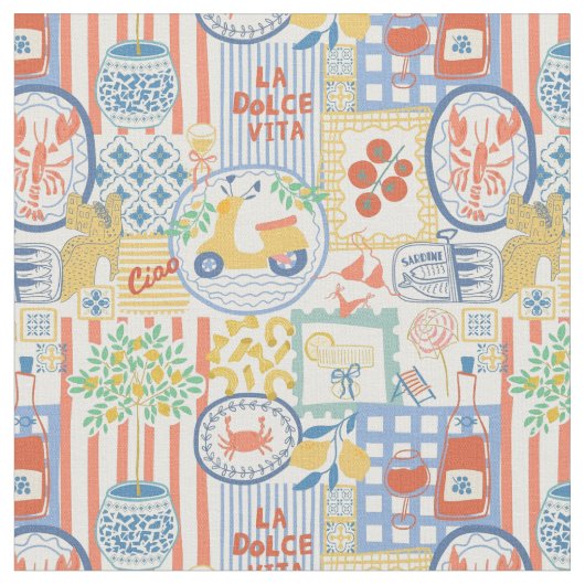 La Dolce Vita Italian Summer Lemons Mediterranean  ファブリック (クローズアップ)