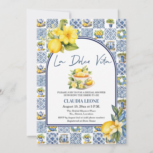 La Dolce Vita Italian Tiles Bridal Shower 招待状 (正面)