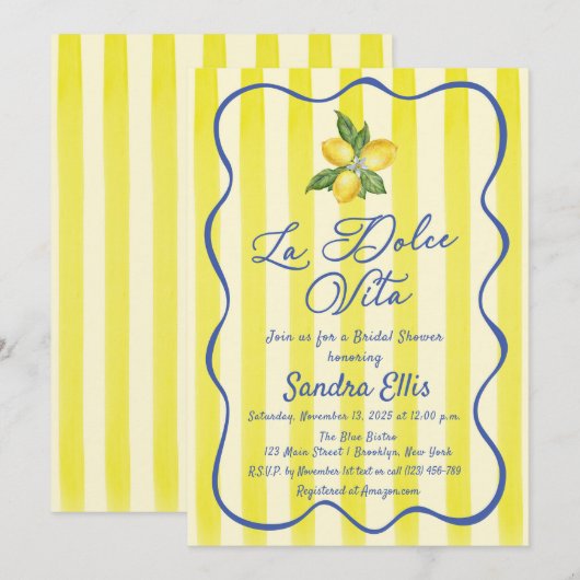 La Dolce Vita Lemons Italian Bridal Shower 招待状 (正面/裏面)