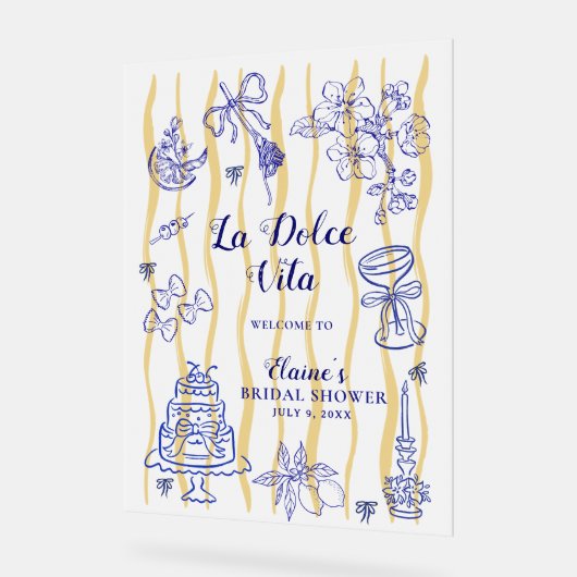 La Dolce Vita Mediterranean Bridal Shower Welcome アクリルサイン (傾斜)