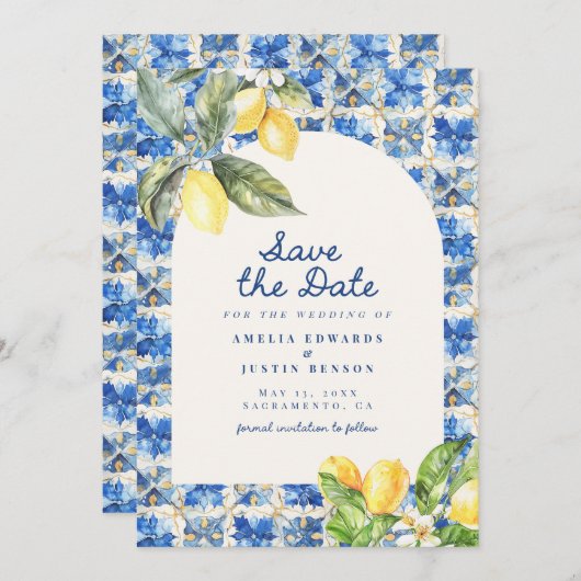 La Dolce Vita Mediterranean Lemon Save the Date 招待状 (正面/裏面)