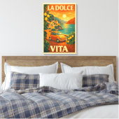 La Dolce Vita – Retro Italian Coast Travel Poster キャンバスプリント (インサイチュ (寝室))