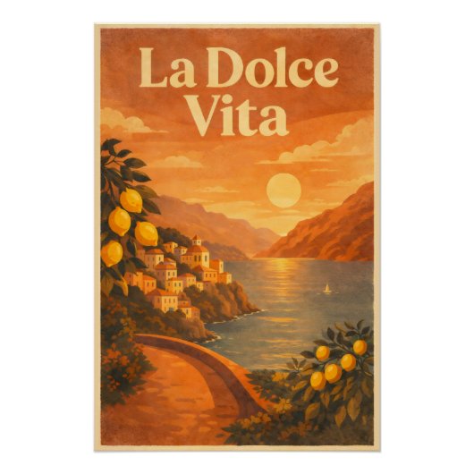 La Dolce Vita – Retro Italian Coast Travel Poster ポスター (正面)