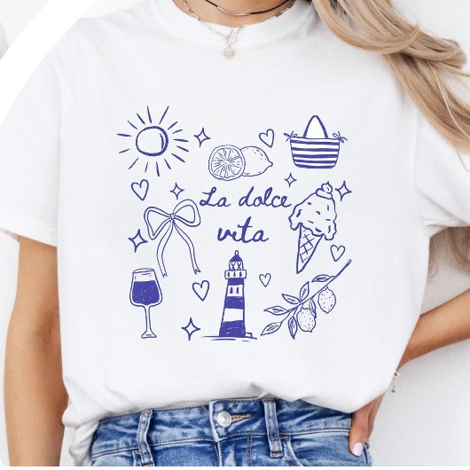 La Dolce Vita Shirt Blue Coquette Italian Summer Tシャツ