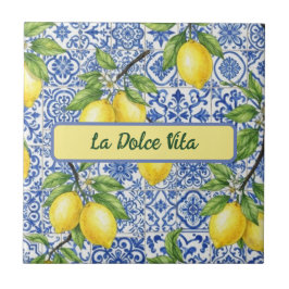 La Dolce Vita Sicilian Lemon, Blue Maiolica Patter タイル