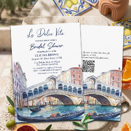 La Dolce Vita Watercolor Venice QR Code Bridal 招待状