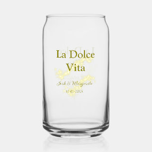 La Dolce Vita yellowのカップル結婚の名前の日付glit ガラス缶