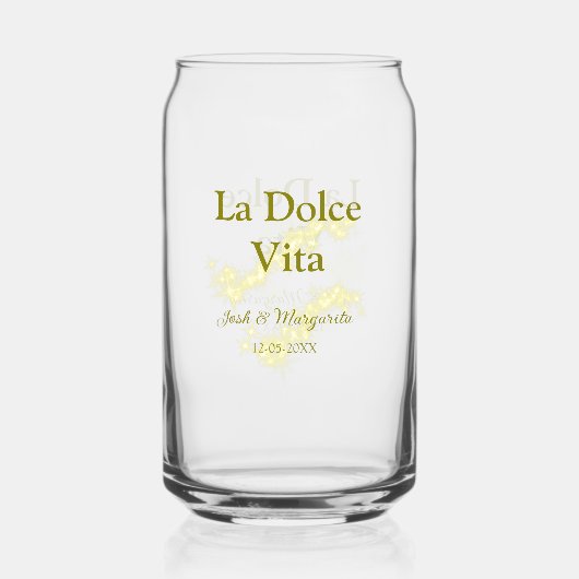 La Dolce Vita yellowのカップル結婚の名前の日付glit ガラス缶 (正面)
