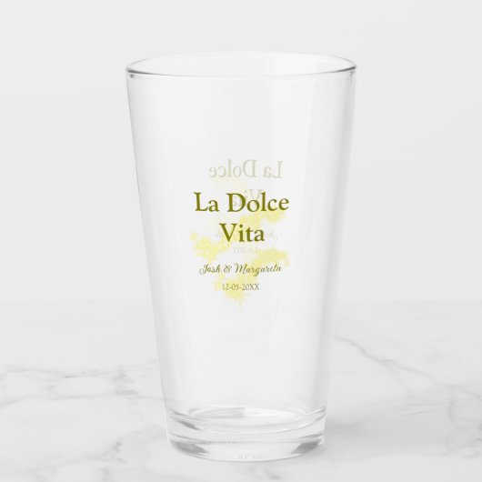 La Dolce Vita yellowのカップル結婚の名前の日付glit タンブラーグラス (正面)