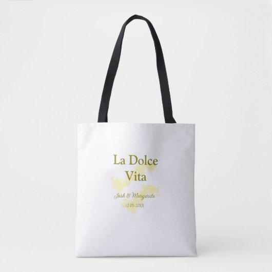La Dolce Vita yellowのカップル結婚の名前の日付glit トートバッグ (正面)