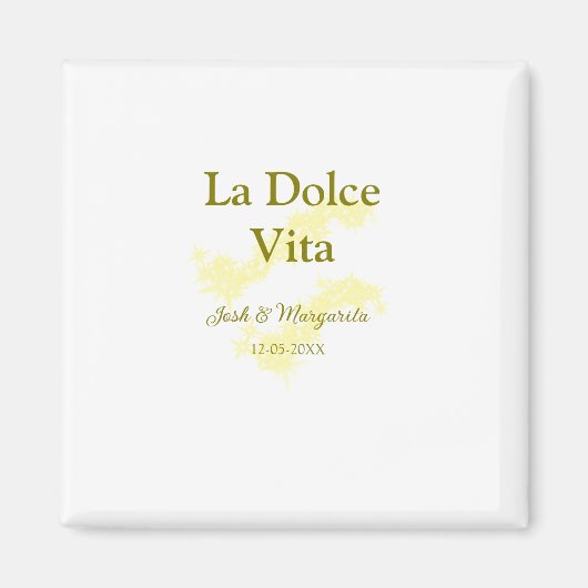 La Dolce Vita yellowのカップル結婚の名前の日付glit マグネット (正面)