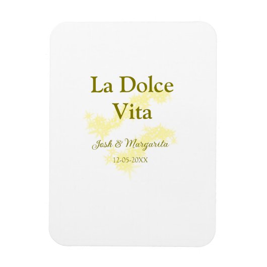 La Dolce Vita yellowのカップル結婚の名前の日付glit マグネット (縦)