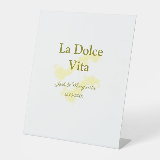 La Dolce Vita yellowのカップル結婚の名前の日付glit 台座サイン (正面)