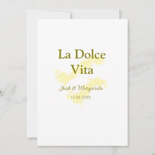 La Dolce Vita yellowのカップル結婚の名前の日付glit 招待状 (正面)