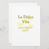 La Dolce Vita yellowのカップル結婚の名前の日付glit 招待状 (正面/裏面)