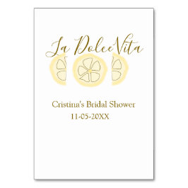 La Dolce Vita yellow lemon bridal shower pastel bo テーブルナンバー