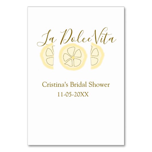 La Dolce Vita yellow lemon bridal shower pastel bo テーブルナンバー (正面)