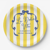 La Dolce Vita Yellow Stripe Bridal Shower ペーパープレート (正面)