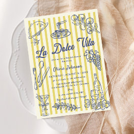 La Dolce Vita Yellow Stripes Italian Bridal Shower 招待状