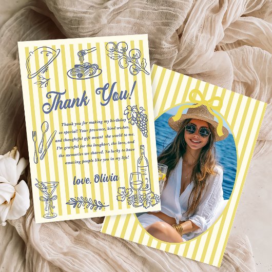 La Dolce Vita Yellow Stripes Thank You Card 招待状