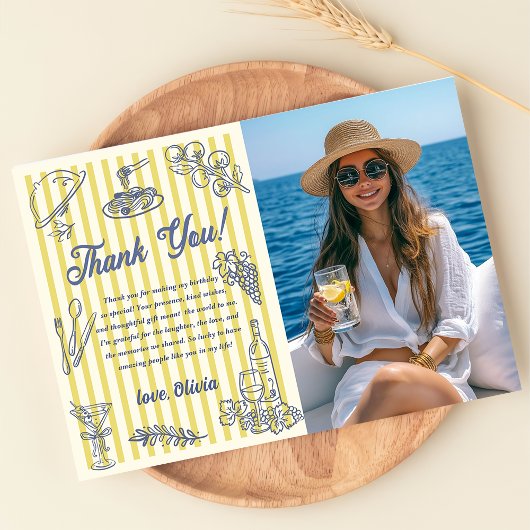 La Dolce Vita Yellow Stripes Thank You Card Photo  招待状
