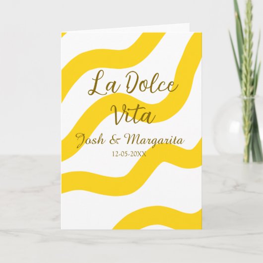 La Dolce Vita yellow wedding couple Name date glit カード (正面)