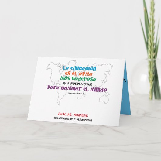 La educación cambia el mundo. 1º dame nombres. カード (正面)