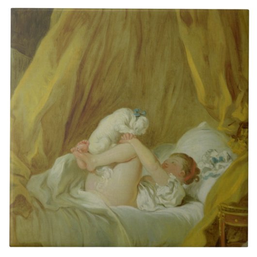 「La Gimblette」、犬を持つ女の子、c.1770 (カリフォルニアの油 タイル (正面)