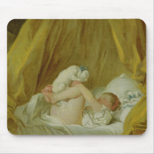 「La Gimblette」、犬を持つ女の子、c.1770 (カリフォルニアの油 マウスパッド