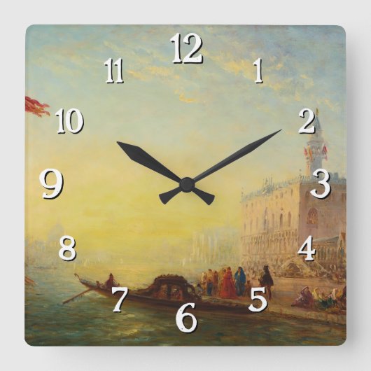 La Gondole, Quai des Esclavons - Fellix Ziem スクエア壁時計 (正面)