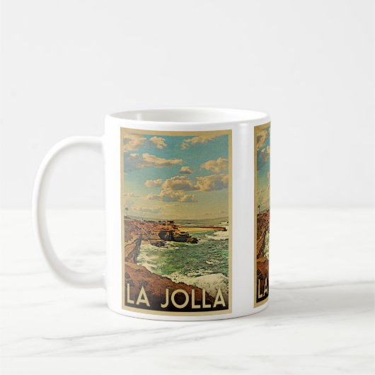 La Jollaのヴィンテージ旅行-カリフォルニア海岸 コーヒーマグカップ (左)