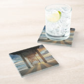 La Jollaの日没|サンディエゴのScrippsの桟橋 ガラスコースター (アングル)