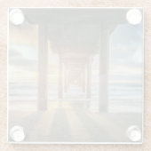 La Jollaの日没|サンディエゴのScrippsの桟橋 ガラスコースター (裏面)