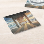 La Jollaの日没|サンディエゴのScrippsの桟橋 スクエアペーパーコースター (アングル)