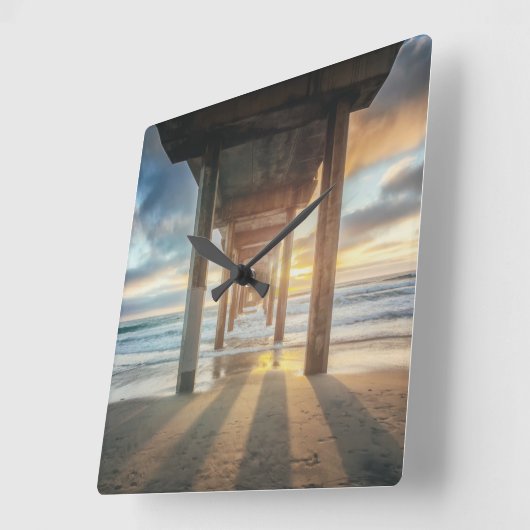 La Jollaの日没|サンディエゴのScrippsの桟橋 スクエア壁時計 (傾斜)
