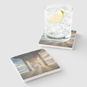 La Jollaの日没|サンディエゴのScrippsの桟橋 ストーンコースター (横)