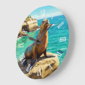 La Jolla Sea Lion California Travel ラージ壁時計 (傾斜)