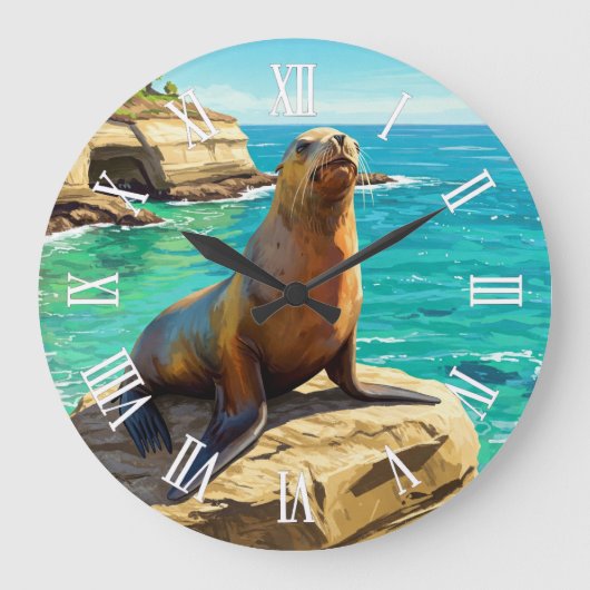 La Jolla Sea Lion California Travel ラージ壁時計 (正面)