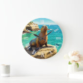 La Jolla Sea Lion California Travel ラージ壁時計 (ホーム)